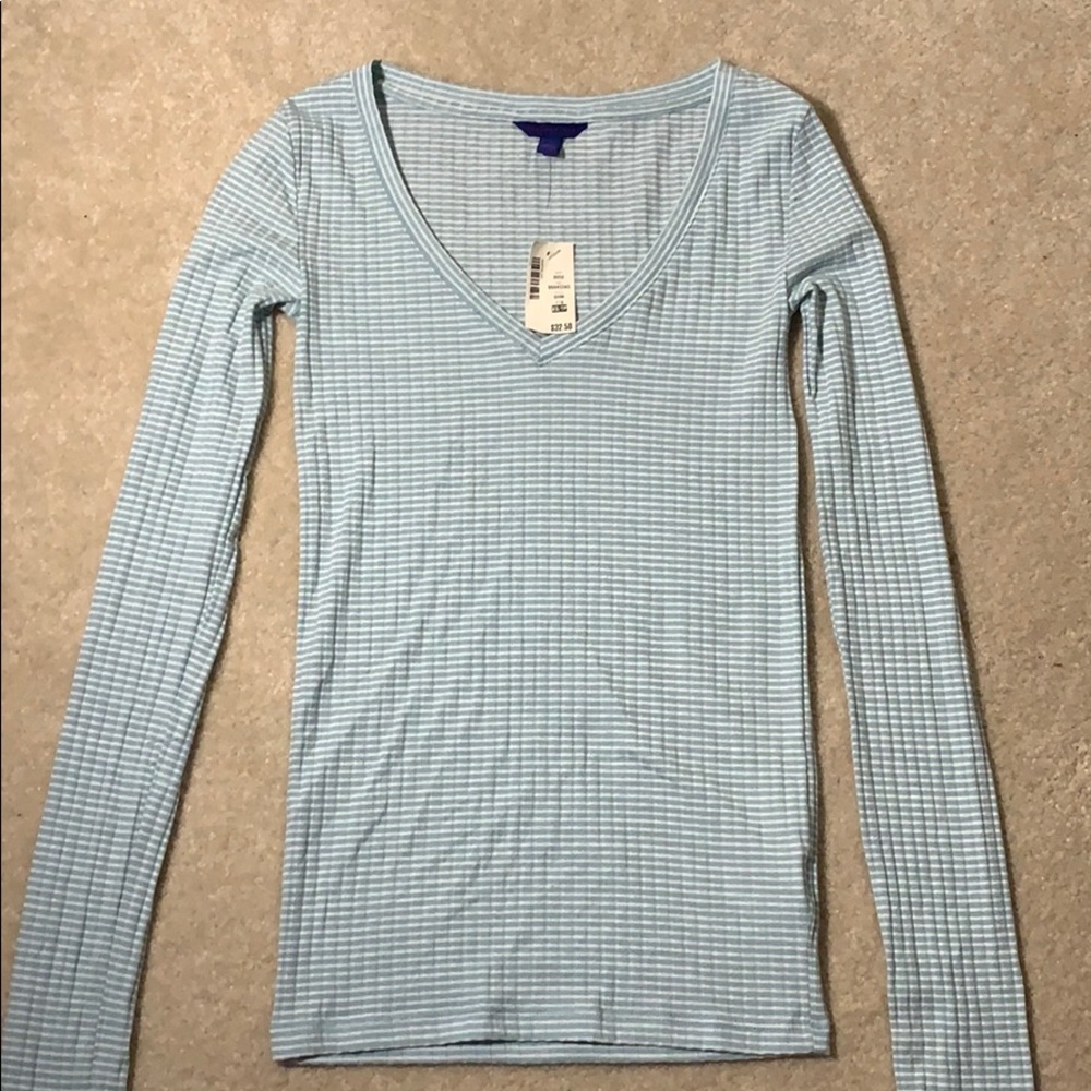 Blue and White Striped Long Sleeve Top